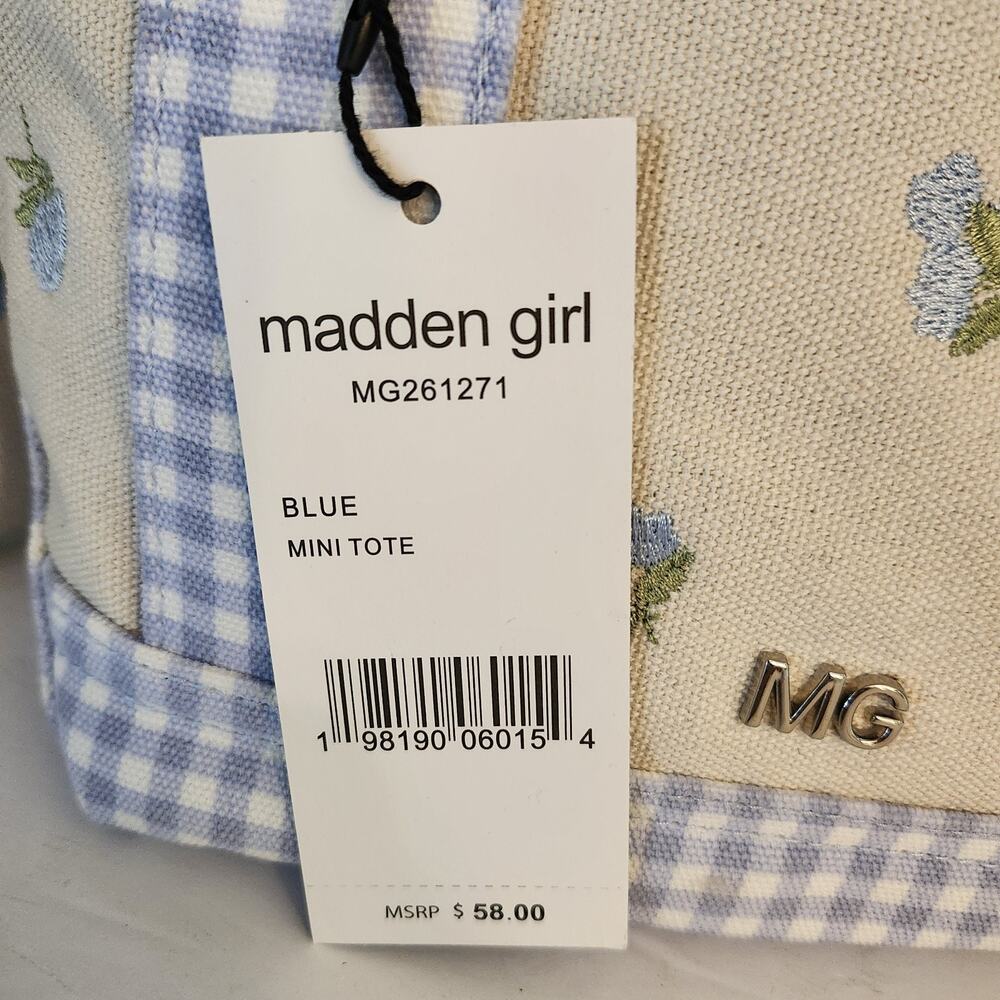 NWT Madden Girl Blue Mini Tote Embroidered Canvas Handbag Crossbody Country - Picture 3 of 9